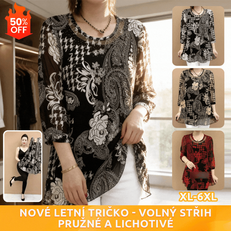🔥 Koupit 1 získat 1 zdarma 🔥【XL-6XL】Nový 2026 Letní košile, široká elastická, krytí břicha, top
