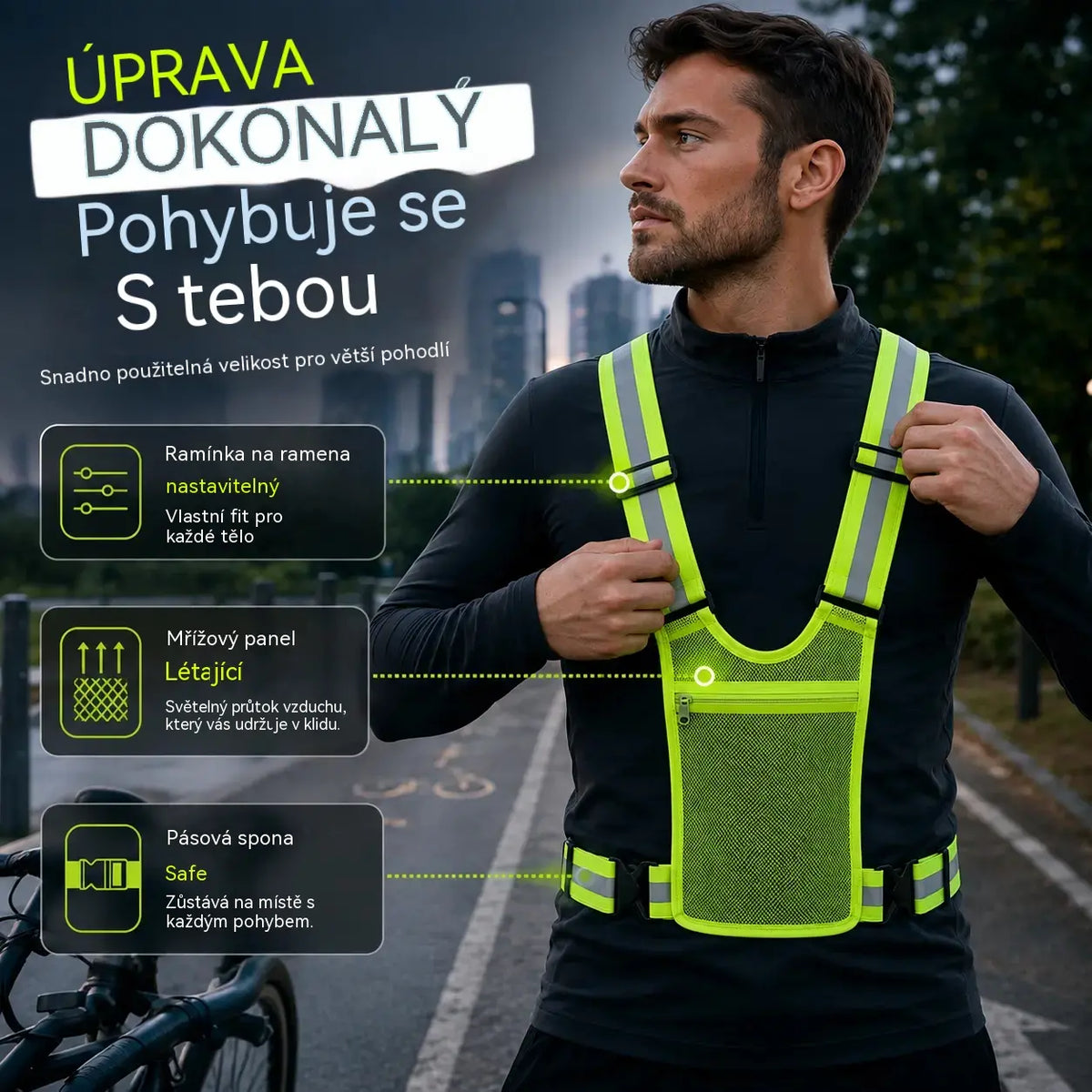 【🔥2 kusy】Reflexní vesta s vysokou viditelností, nastavitelná, s kapsami, bezpečné vybavení na běhání.