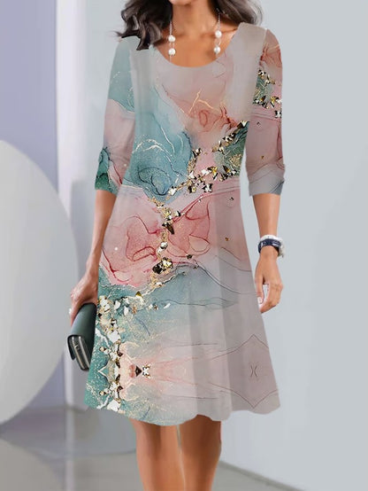 ✨Letní speciální nabídka【S–3XL】Dámské letní módní šaty s potiskem – elegantní střih zvýrazňující postavu.