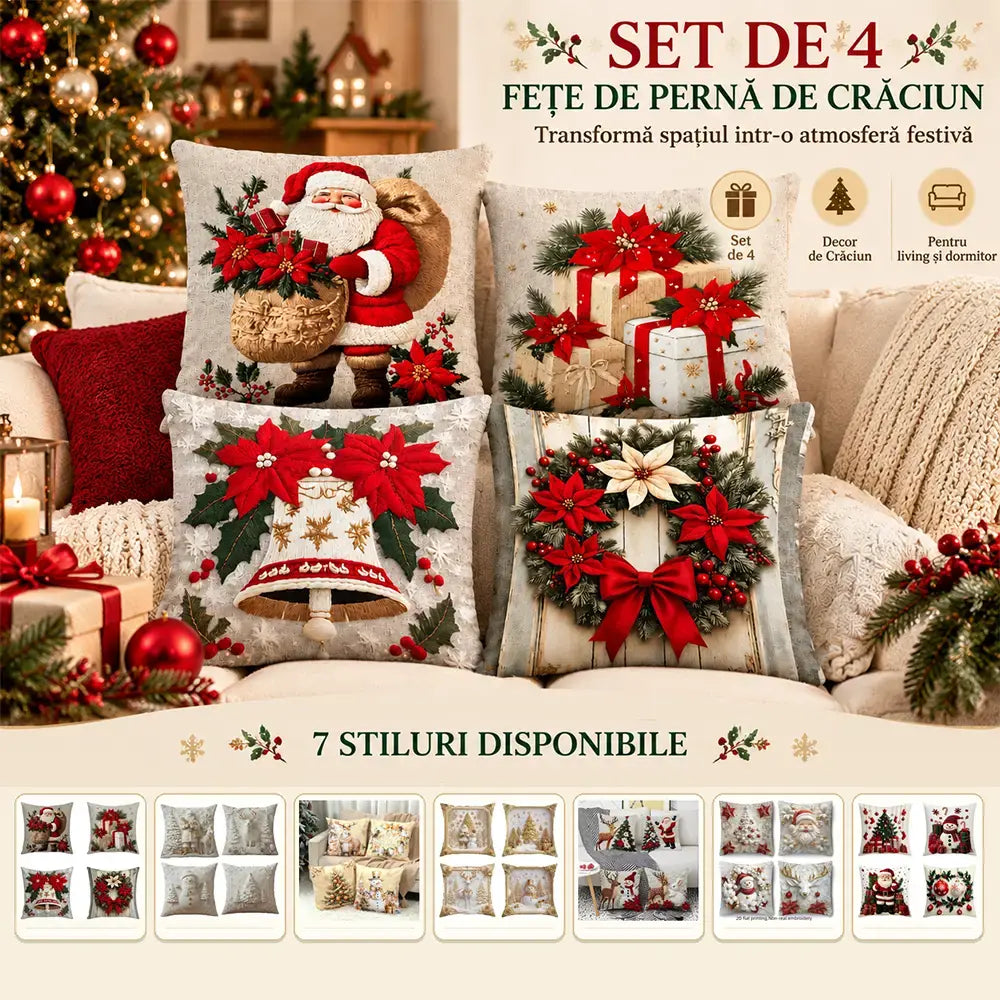 🎄 Vánoční povlaky na polštáře (sada 4 kusů) · Dodejte svému domovu bohatou sváteční atmosféru