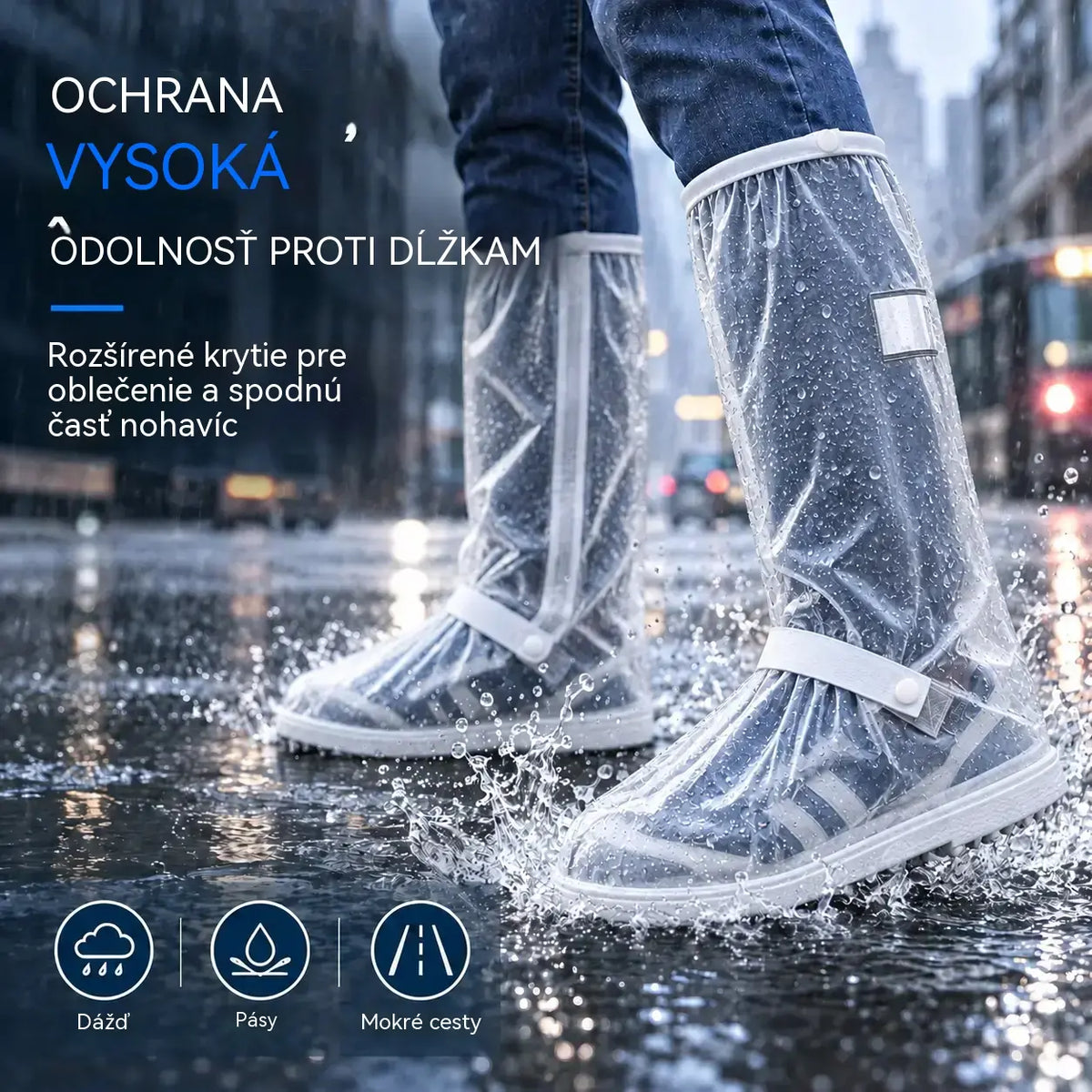 ☔Nejlepší ochrana před deštěm! Vysoké nepromokavé návleky na boty (výška 40 cm)! Silná protiskluzová podrážka · Odolné PVC · K dispozici v černé a průhledné barvě!
