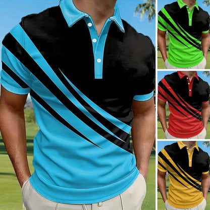 🔥【Kúpte 1 a získajte 1 zadarmo】👔【S-6XL】Nová letná pánska pruhovaná 3D košeľa POLO s potlačou