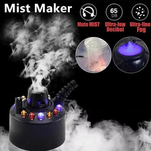 👻Ultrazvukový mlhovač - 12 LED barev, bezpečná 24V mlha a bez chemikálií - ideální na Halloween a dekorace 🌫️