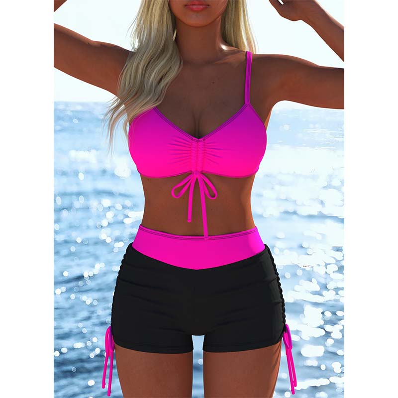 🌈Dámský bikinový set s krajkou a vzorem (s kraťasy)⛱️