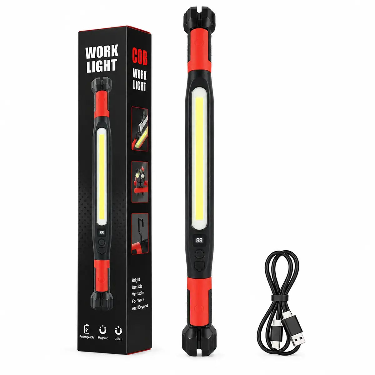🔦✨ Luz de Trabajo LED COB Recargable por USB | Base Magnética con Batería | Luz Blanca y Amarilla para Reparación de Autos y Taller 🚗