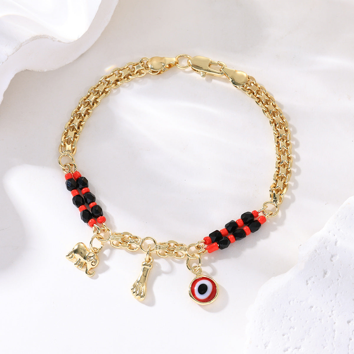 📿 ČASOVĚ OMEZENÁ NABÍDKA: SLEVA 50 %! 🌀 Boho náramek s přívěsky a šťastným slonem: symbolické přívěsky, nastavitelný střih, pozlacený a 7 stylů ✨
