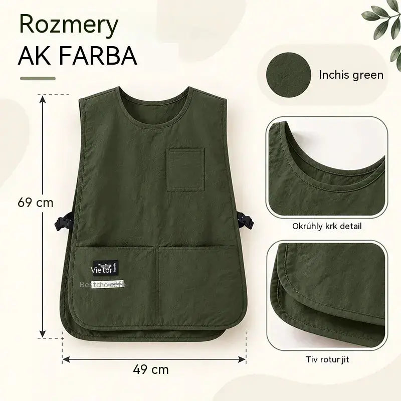 👩‍🍳✨ Nepromokavá a skvrnám odolná vesty zástěra – ideální pro vaření, řemesla a zahrádkářství, pohodlný střih 🛡️