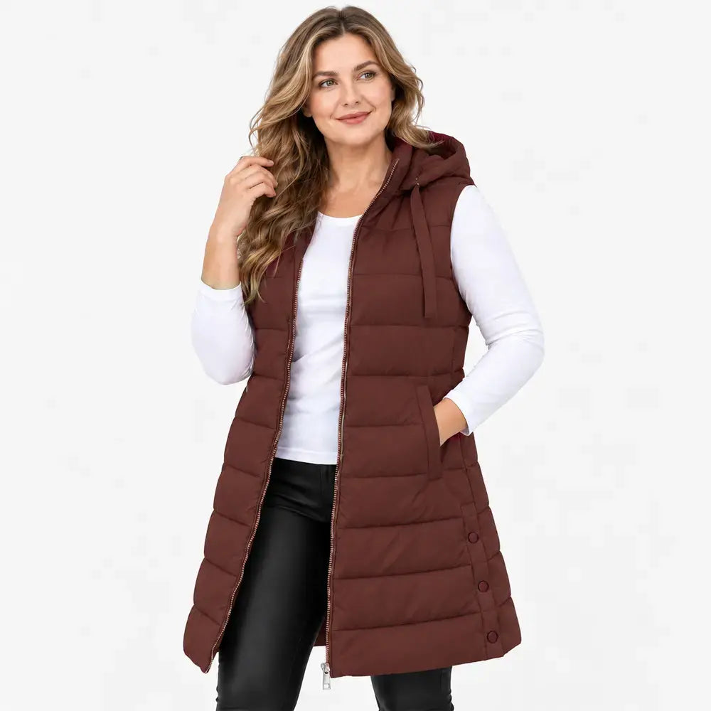 【S–5XL / 6 barev】Hladká mikina s kapucí a zipem – zateplená vesta střední délky