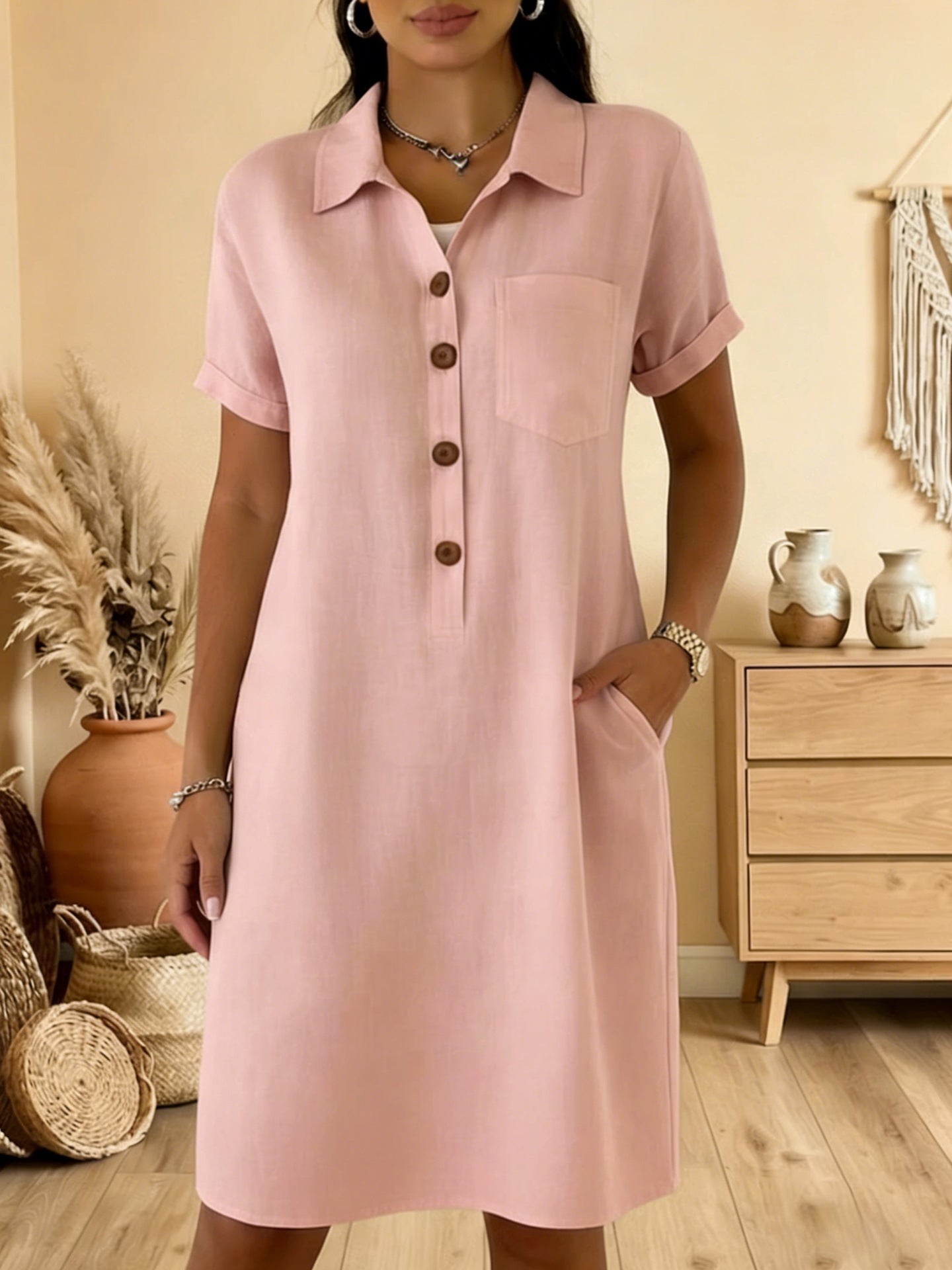 ⏳ Časově omezená nabídka! ⏰🍋【S-3XL】Dámské bavlněné šaty s kapsami