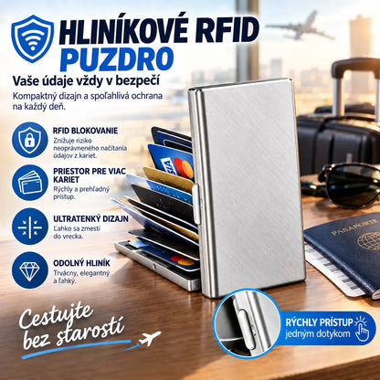 🛡️✨ Hliníkové pouzdro na karty s RFID ochranou – elegantní, kompaktní a lehké. Ideální pro bezpečné uložení karet a hotovosti! 💳