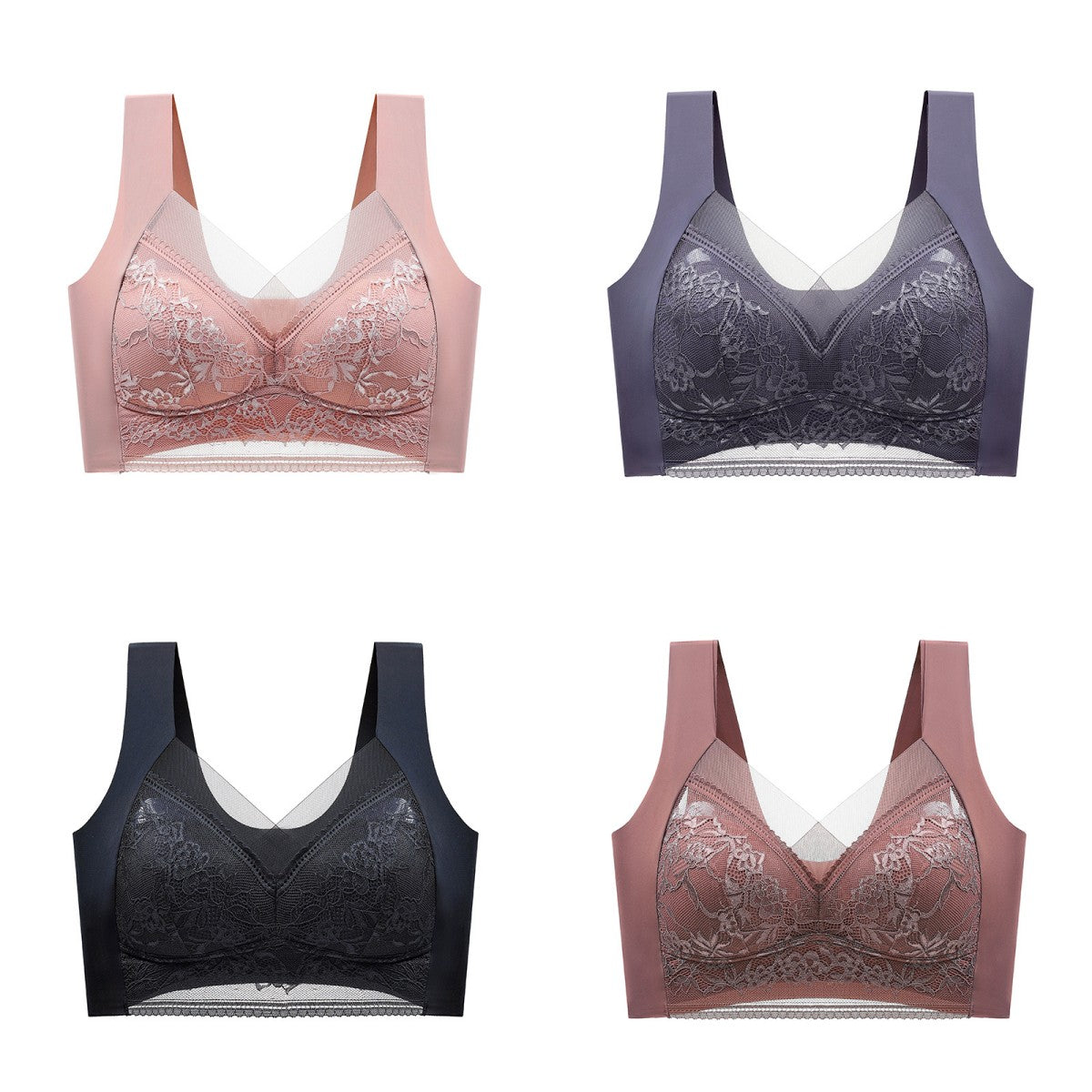 👙✨【4dílná sada】Pohodlná bezešvá dámská podprsenka z elegantní krajky