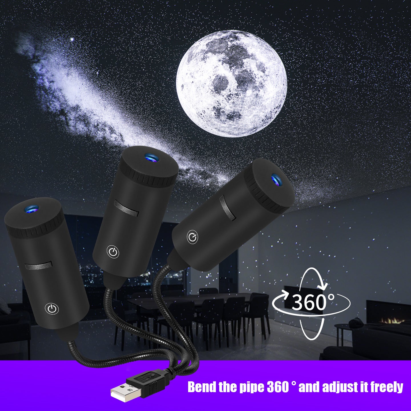 Noční světlo s projekcí hvězdné oblohy, 5V projekce planet a galaxií do ložnice, romantické ambientní světlo s hvězdnou oblohou