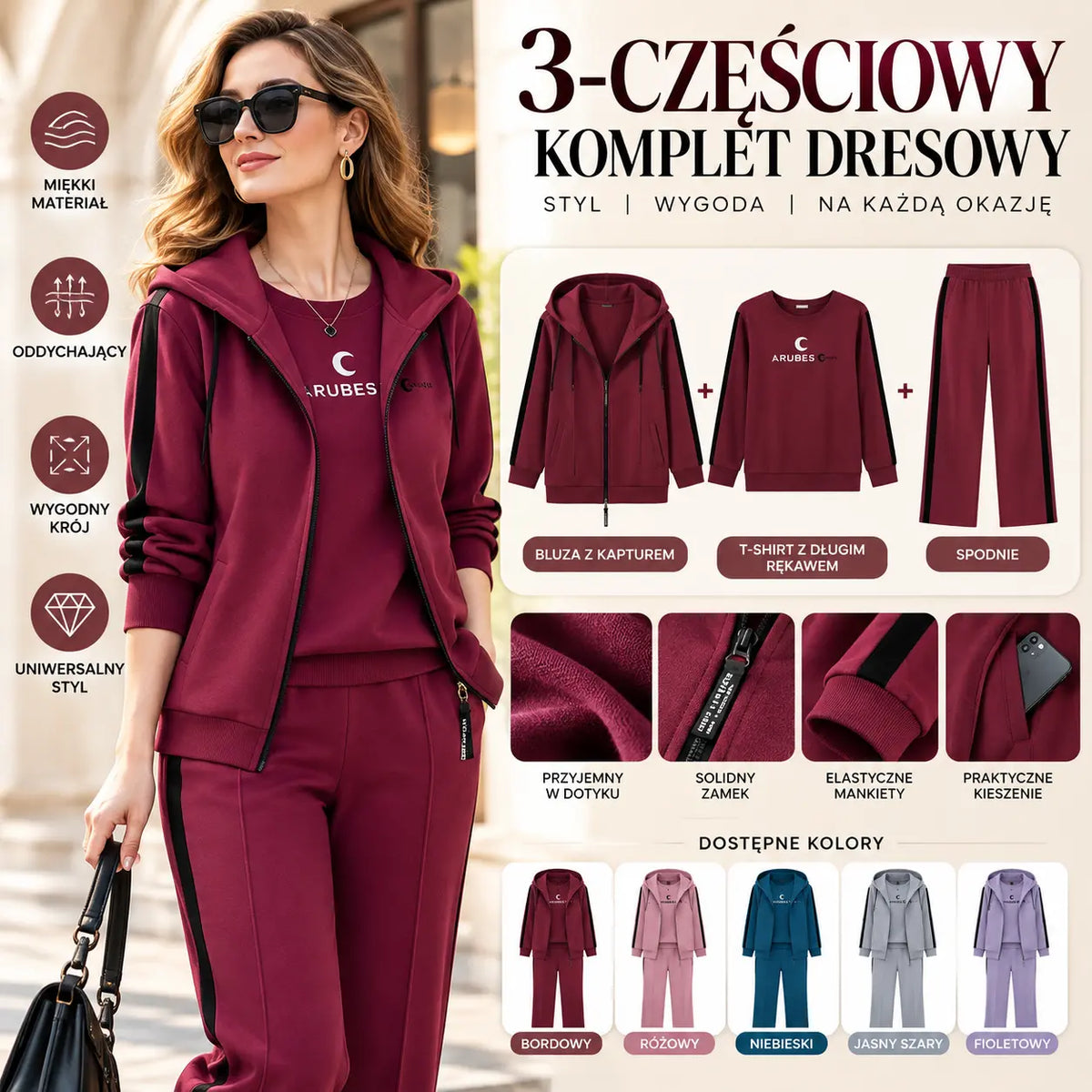 ✨【M–4XL】Dámská třídílná souprava 2026 – vršek s kapucí, podzim/zima, volný střih, sportovní styl, nadměrné velikosti, navrženo speciálně pro maminky🥰