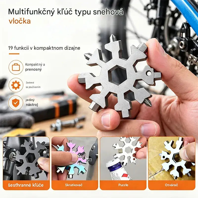 【4 kusy 540 Kč】❄️Přenosný multifunkční klíč Viral 18 v 1 Snowflake z nerezavějící oceli