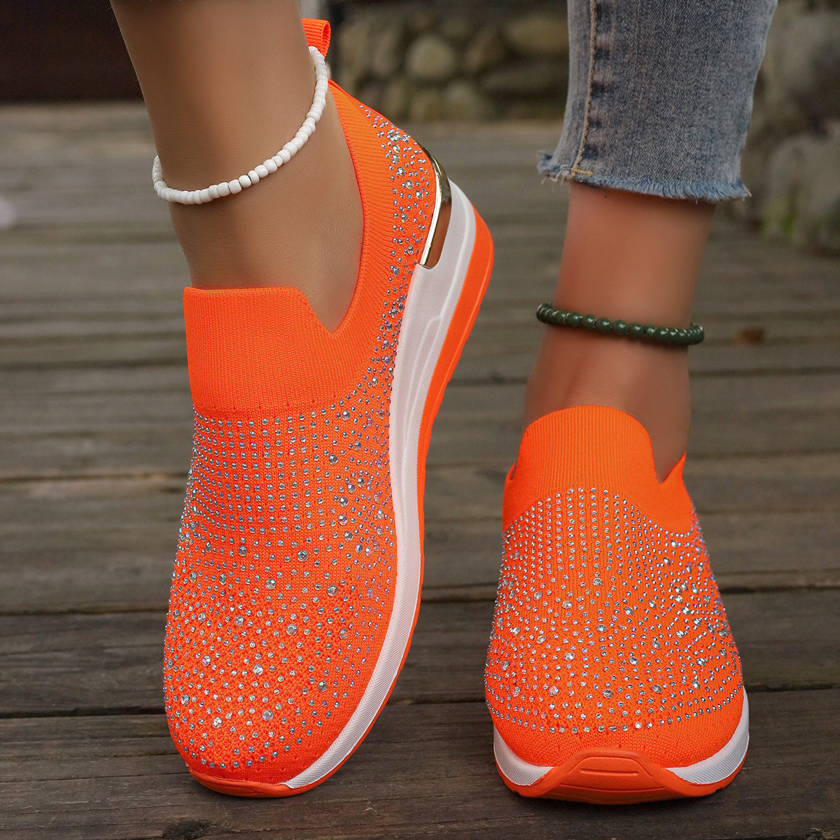 [Size:37-44] Dámské ležérní tenisky ze síťoviny s kamínky a nazouváky
