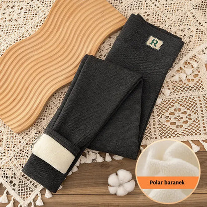 【M–XXL】Dámské legíny na podzim a zimu – zateplené fleecem, silné, teplé, pletené, z ovčí vlny, s vysokým pasem, zeštíhlující