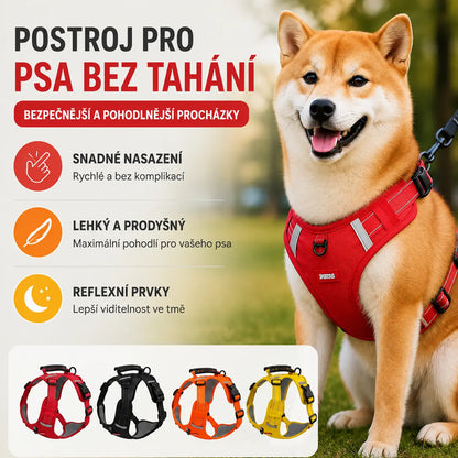 🐶【5–30 kg】Postroj pro psy bez tahu, vyrobený z prodyšného síťovaného materiálu, který zabraňuje přehřívání, s reflexním materiálem.