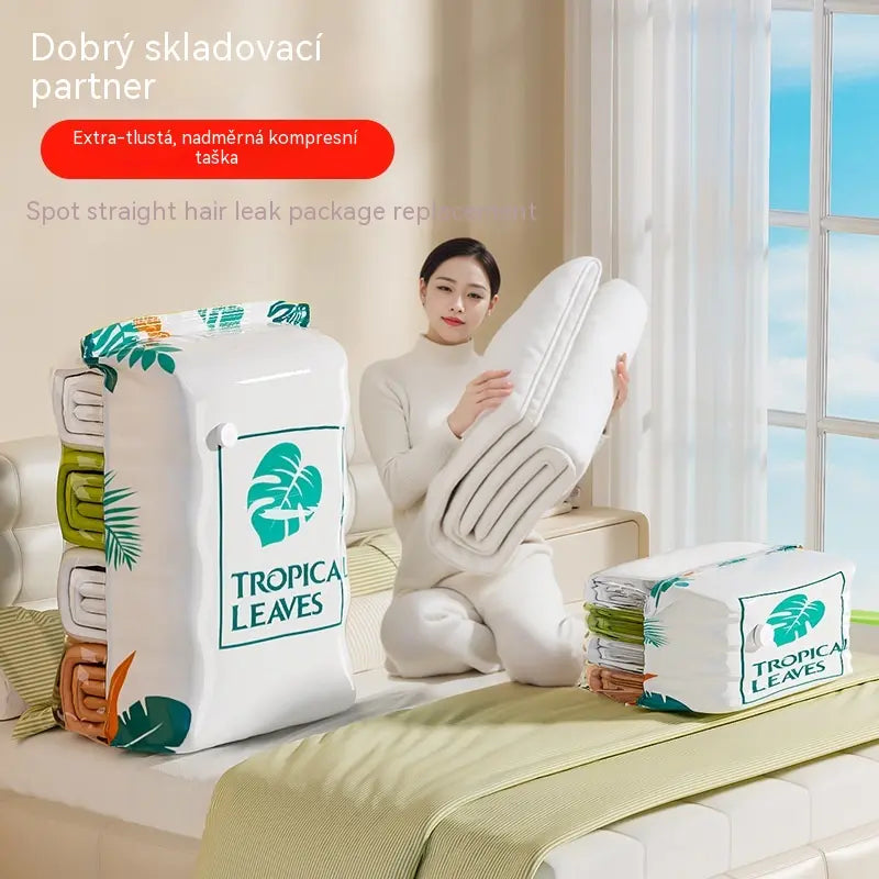 🧳【Sada 5 kusů】💨 Velký, stlačitelný vakuový úložný sáček: není potřeba pumpička, nepropustný a ideální pro úsporu místa v kufrech i doma ✈️