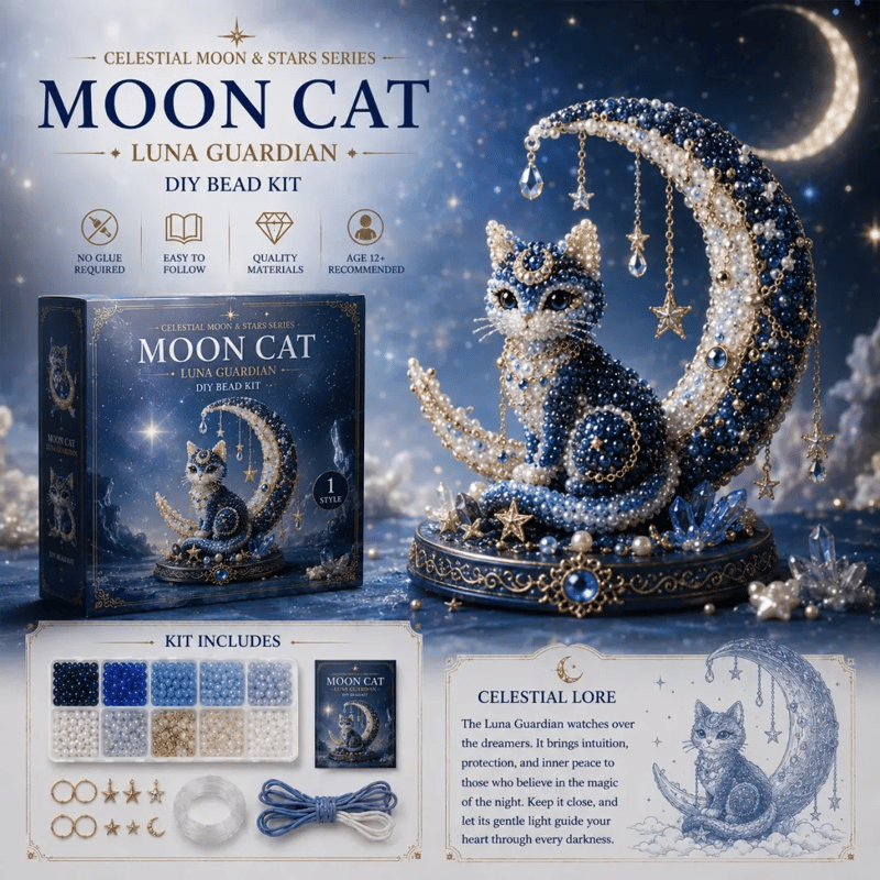 🌙Sada korálků Moon Cat Luna Guardian pro kutily | Série Celestial Moon and Stars