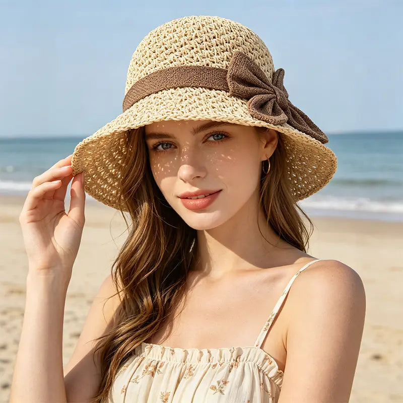 ☀️🎀Elegantní francouzský klobouk s mašlí: ochrana před sluncem a stín.