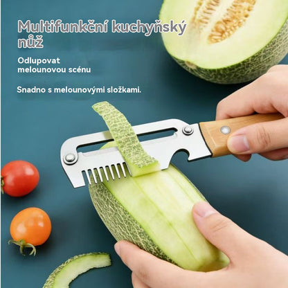 ✅【Kupte 2, dostanete 2 zdarma】🧅🔪 Multifunkční kuchyňská škrabka 3 v 1: Loupá, krájí a otevírá víčka od lahví! 🔥