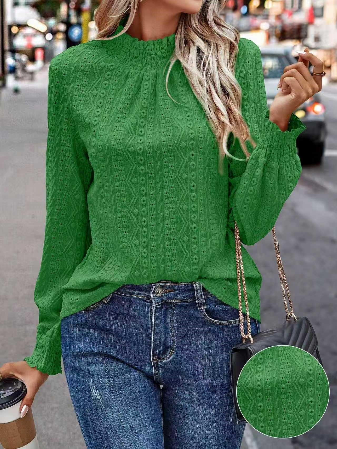 ✨Stylové tričko/košile s dutým stojáčkem a nafouklými rukávy