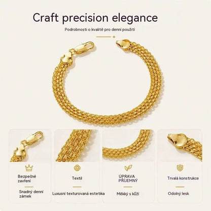✨ Využijte nyní 50% slevu! 💛 Široký tkaný síťovaný náramek: robustní články, elegantní a třpytivý 🎀