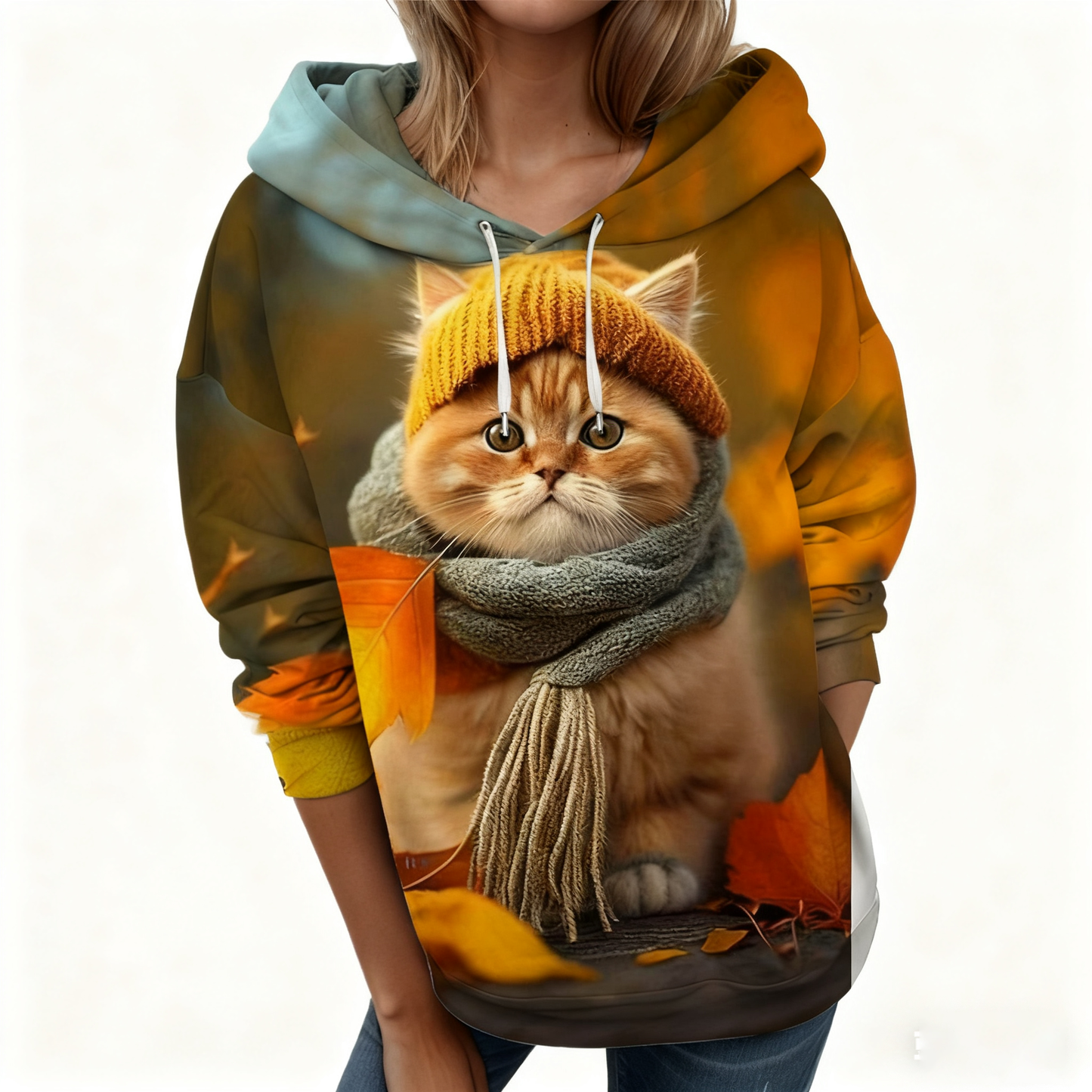 🐱【S-6XL】Nové dámské zimní tričko, roztomilý kočičí vzor