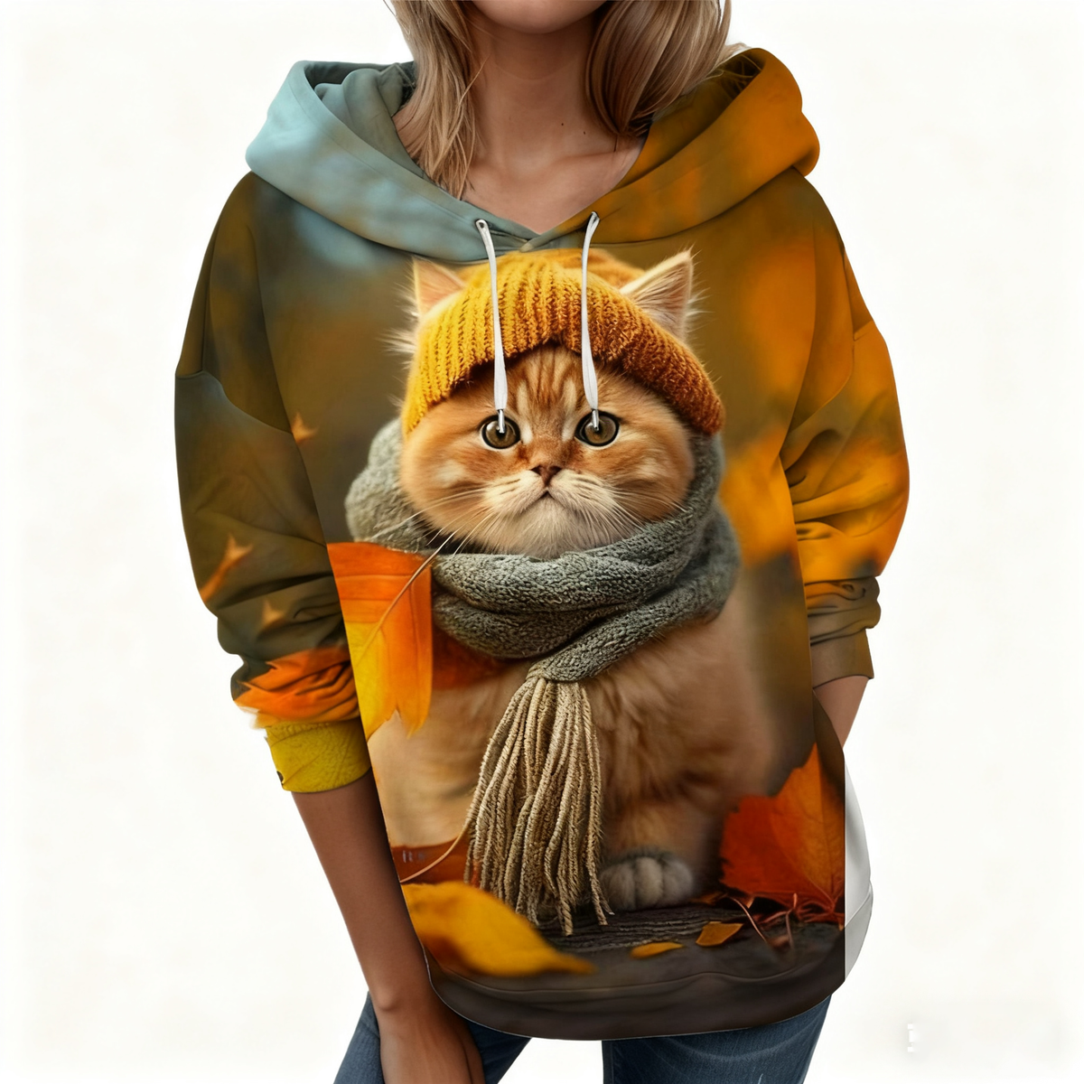 🐱【S-6XL】Nové dámské zimní tričko, roztomilý kočičí vzor