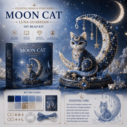 🌙Sada korálků Moon Cat Luna Guardian pro kutily | Série Celestial Moon and Stars