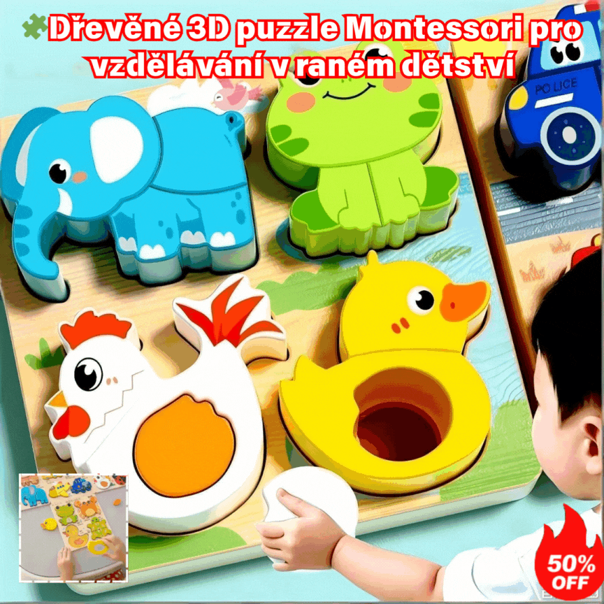 👧🏻🧩Dřevěné 3D puzzle Montessori pro vzdělávání v raném dětství