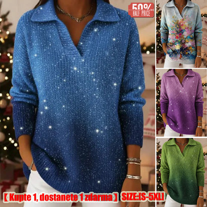 🔥Kupte 1, dostanete 1 zdarma🔥【S-5XL】Pletený svetr s límcem a gradientním vzorem Dreamy Starly Sky