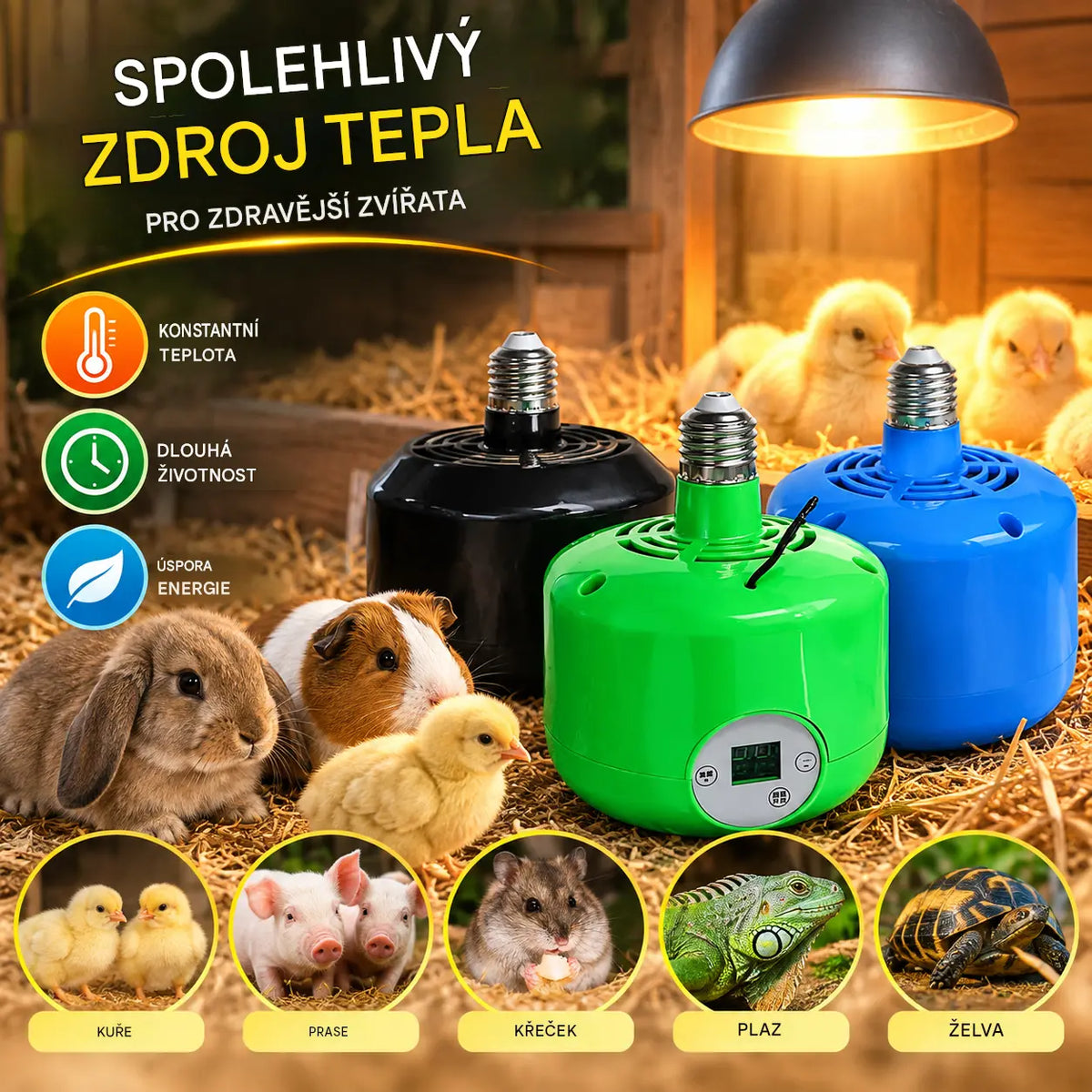 🌈Inteligentní vyhřívací lampa s konstantní teplotou pro domácí mazlíčky pro chov