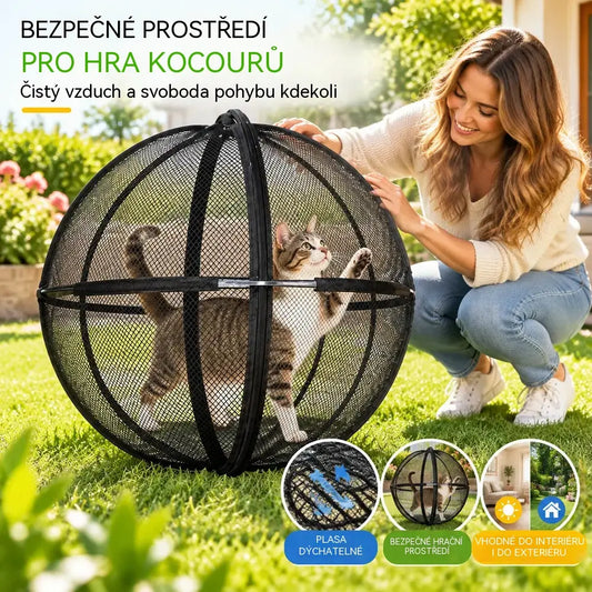 🐱 Skládací kulovitý stan pro kočky s prodyšnou síťovinou · 360° ochrana · Bezpečný prostor na hraní doma i venku!