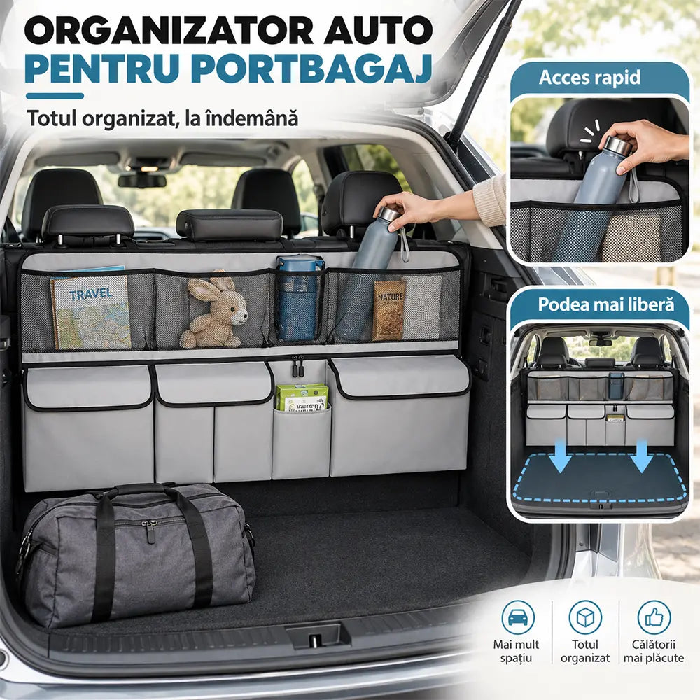 🚗 Závěsný organizér do kufru auta – uvolněte místo na podlaze kufru a udržte si ve všem pořádek! ✨📦