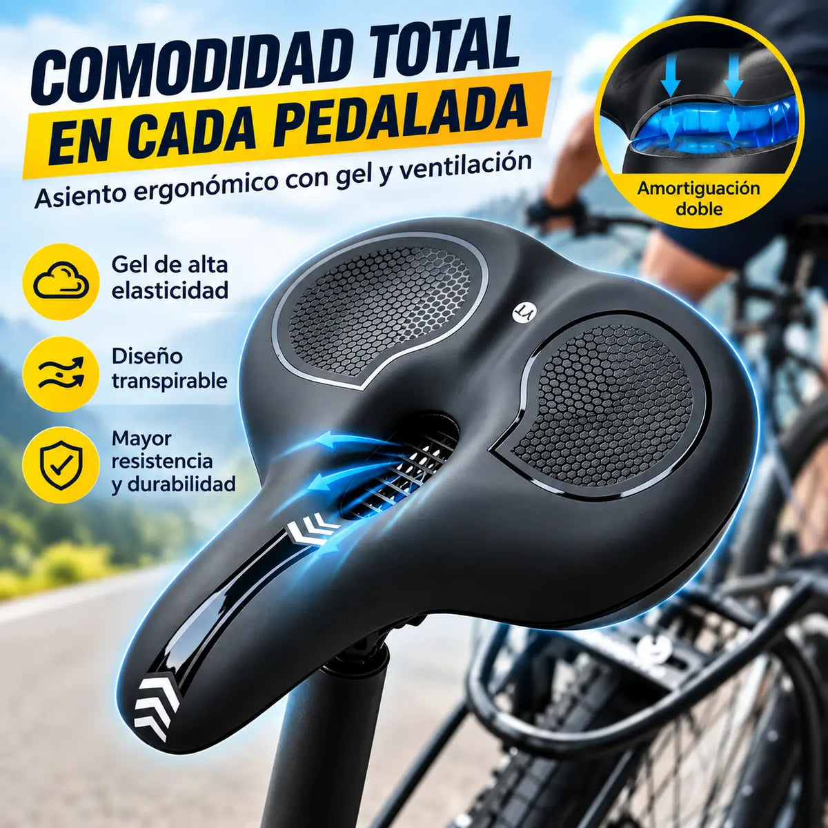 🚲 Zesílené silikonové sedlo kola: výplň z pěny s vysokou hustotou 🧽, zmírňuje bolest 💆‍♂️, tlumí nárazy 🔨, vhodné pro horská kola 🚵‍♂️ a silniční kola 🚴‍♀️
