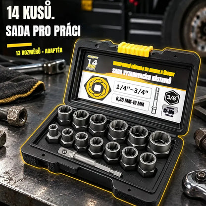 🛠️ Profesionální řešení pro zaseknutá šrouby! Sada poškozených vytahovačů matic a šroubů (14 kusů)! Ultra pevná chrommolybdenová ocel · Protiskluzový profil · S přepravním pouzdrem!