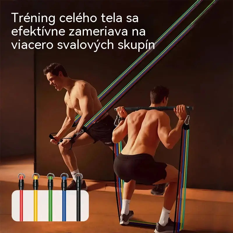 💪13-dílná sada odporových pásů s rukojetí do domácí posilovny