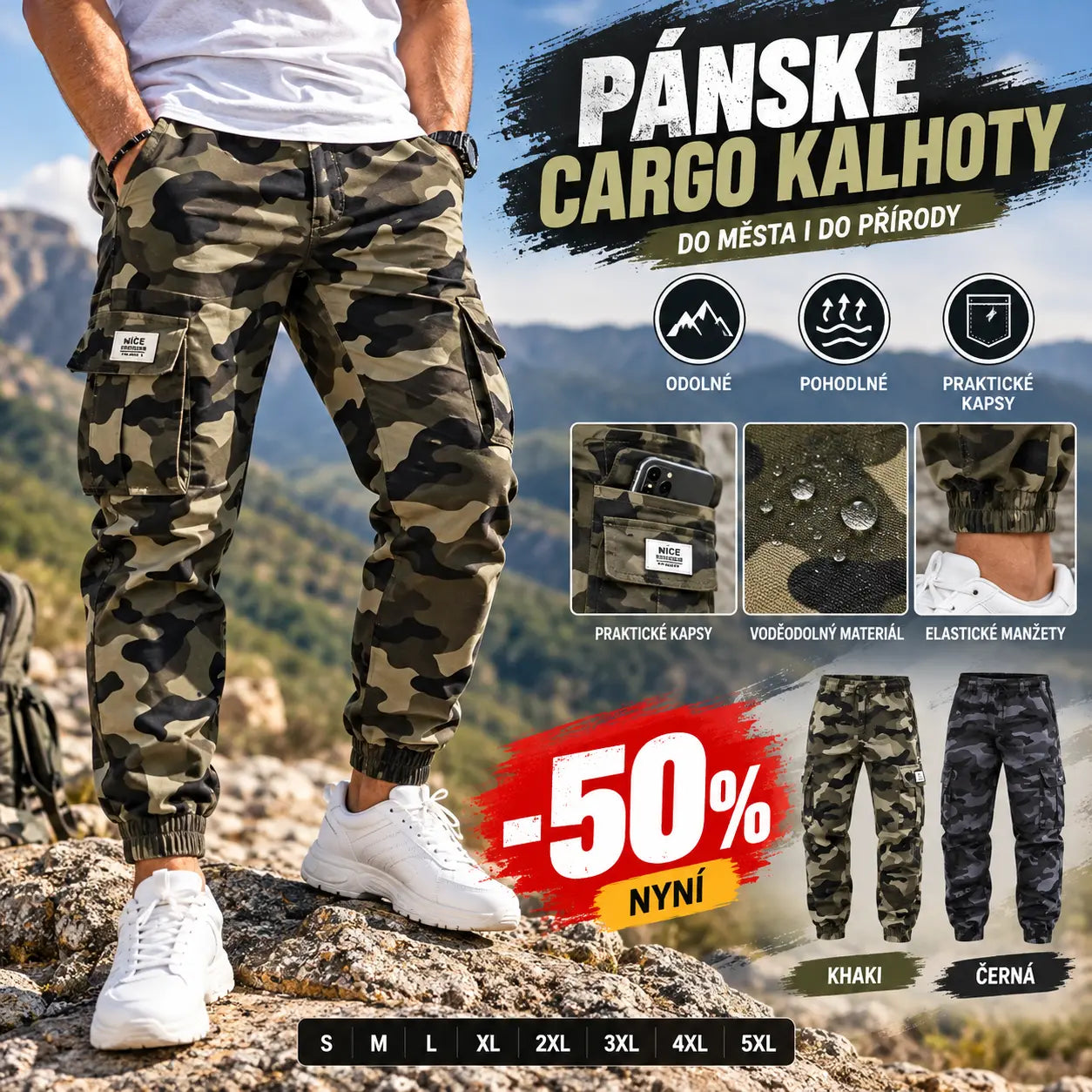 🛠️ SLEVA 60 %! 👖 Odolné taktické pracovní kalhoty – směs nylonu a bavlny, mnoho funkčních kapes, ideální pro práci venku 🌲