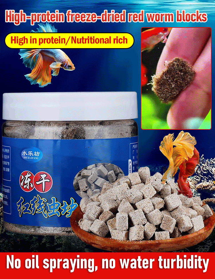 Lyofilizované granule proti hlísticím pro ryby, univerzální krmivo pro různé druhy ryb.