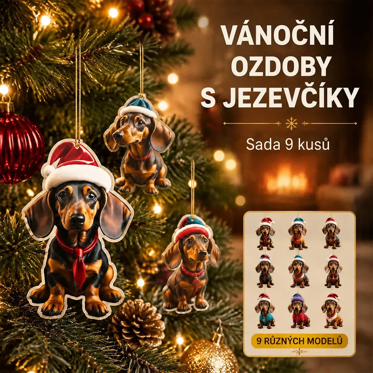 🎄【9dílná sada】🐕 Vánoční ozdoby ve tvaru pejsků jsou opravdu roztomilé