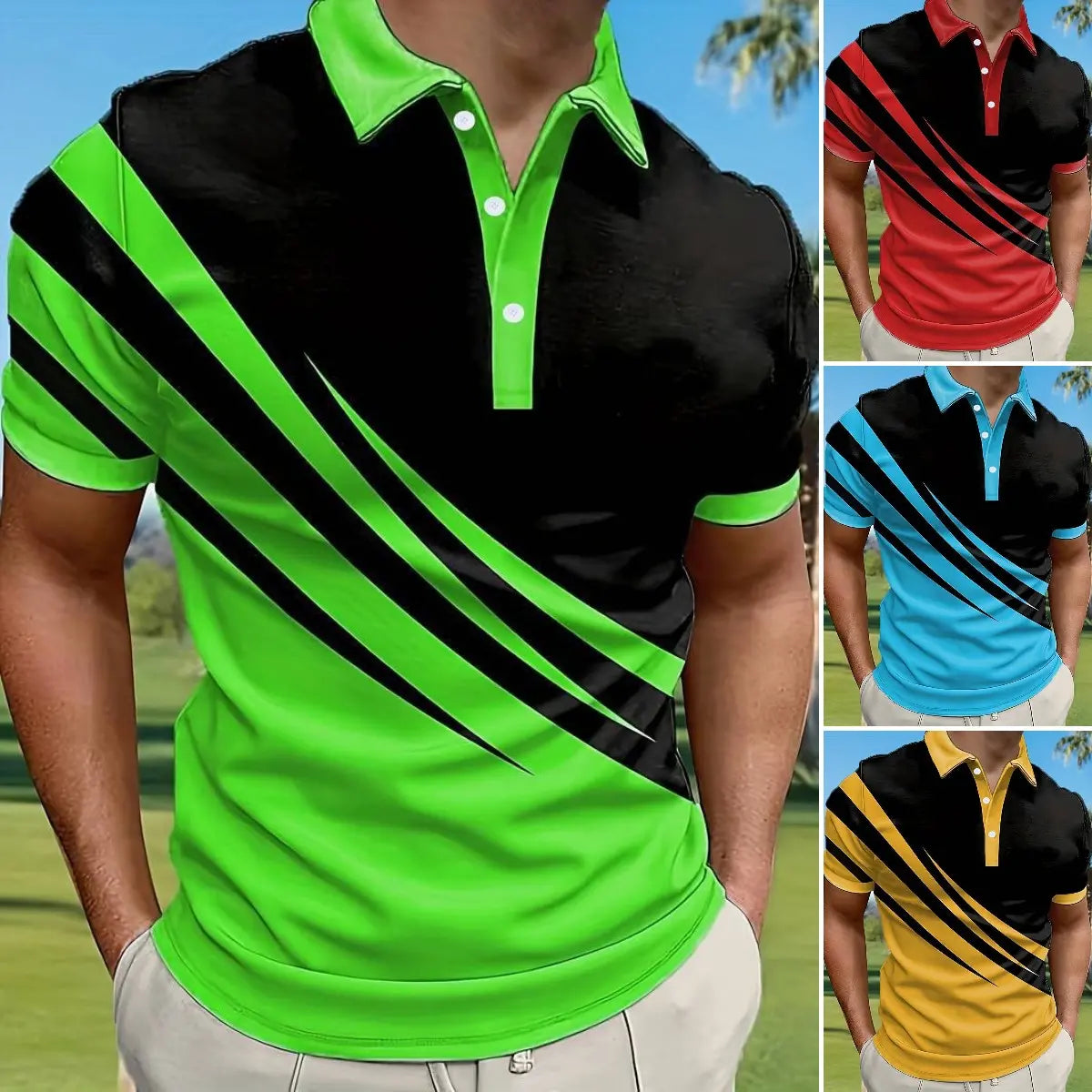 🔥【Kúpte 1 a získajte 1 zadarmo】👔【S-6XL】Nová letná pánska pruhovaná 3D košeľa POLO s potlačou