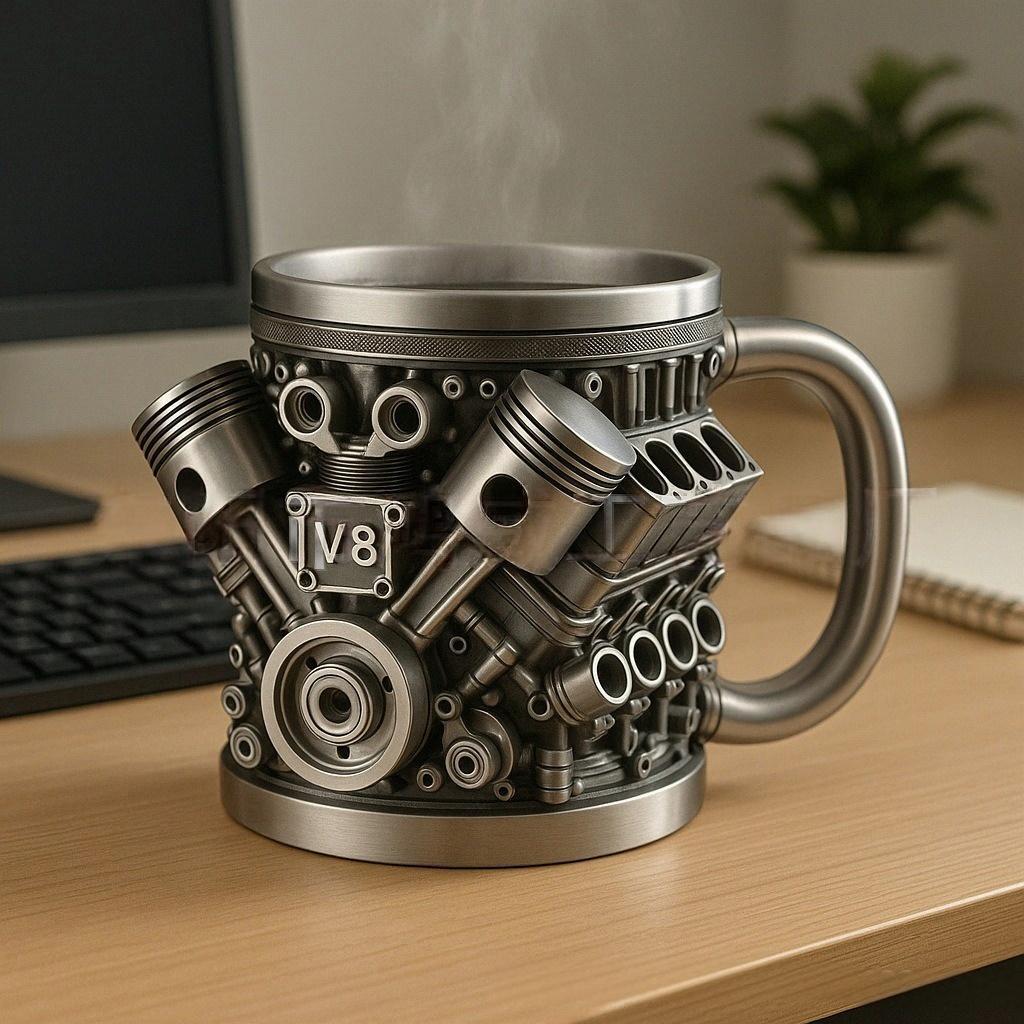 🎁☕ Hrnek na kávu z nerezové oceli Creative Engine V6V8, mechanický design