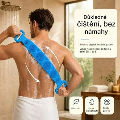 🔥Kupte 1, získejte 1 zdarma🔥🛁 Oboustranná silikonová rukavice do koupele – extra dlouhá tělová drhnoucí houbička pro snadné čištění zad