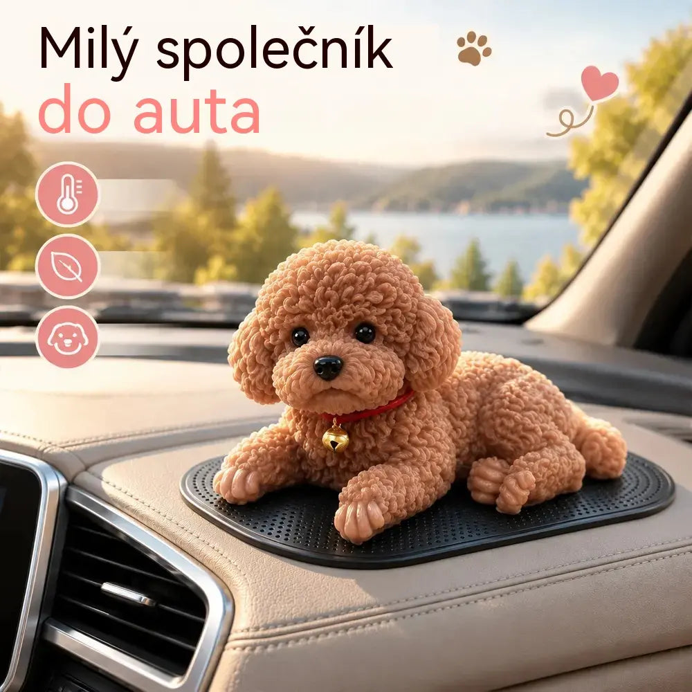 🐶 Časově omezená nabídka: 1+1 ZDARMA (2 kusy) ⚡ · Roztomilé štěňátko – dekorace na palubní desku auta · Včetně protiskluzové podložky 🌟!