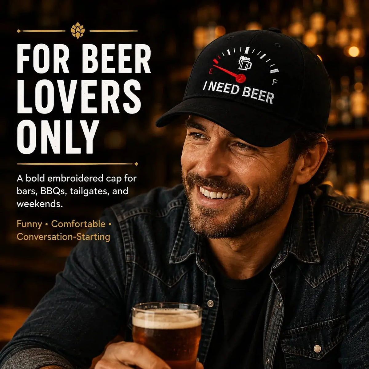 🔥 POSLEDNÝ DEŇ S 50% ZĽAVOU - 🍺 Vyšívaná šiltovka „POTREBUJEM PIVO“ – Unisex pamätná šiltovka 🧢
