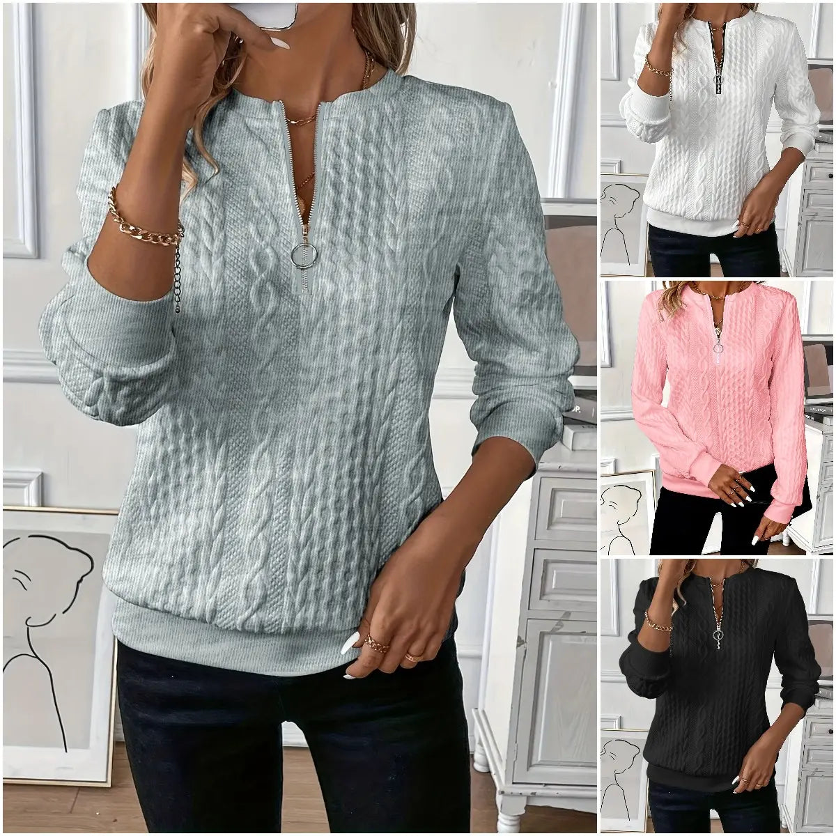 🔥【Kupte 1 a získejte 1】🎀🎀【Prodává se jako housky na krámě】🌸🌸🌸Ležérní prošívaná mikina na zip pro evropské a americké ženy.