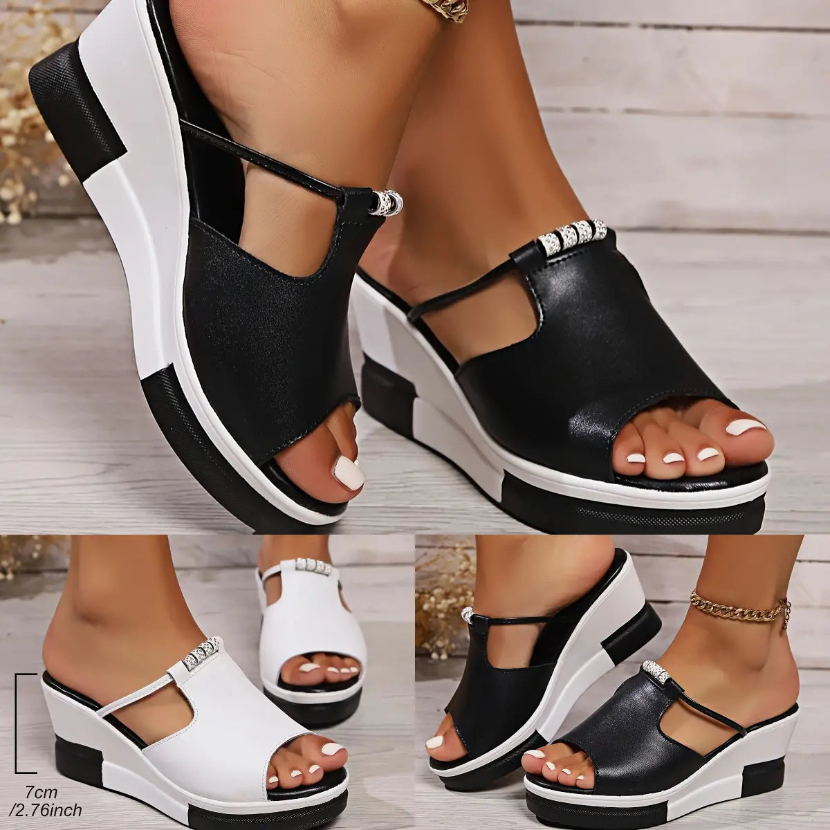 🔥👡Slevy na konec sezóny!! Dodání do 7 dnů!!!【Kupte 1, 1 dostanete zdarma】【36-43】Dámské sandály z pravé kůže s klínovým podpatkem, který zlepšuje postavu