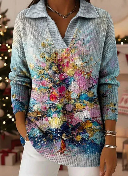🔥🔥【S-5XL】Pletený svetr s límcem a gradientním vzorem Dreamy Starly Sky
