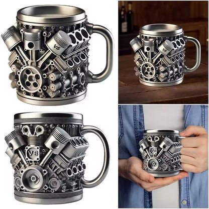 🎁☕ Hrnek na kávu z nerezové oceli Creative Engine V6V8, mechanický design